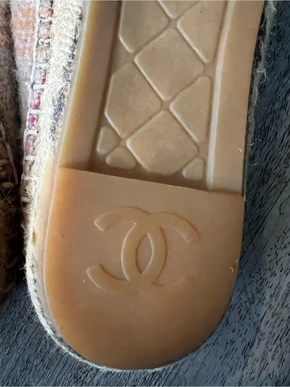 CHANEL Beige & Pink Wool Espadrille Flats with CC Logo